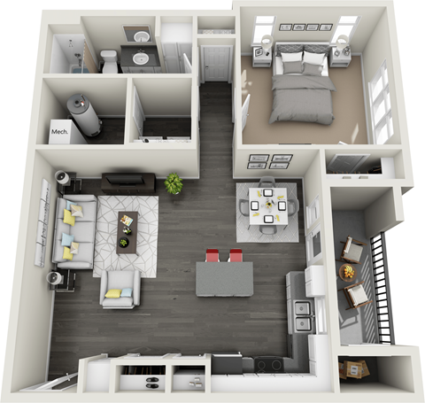 1x1D Floor Plan at Rivulet Apartments, American Fork, Utah